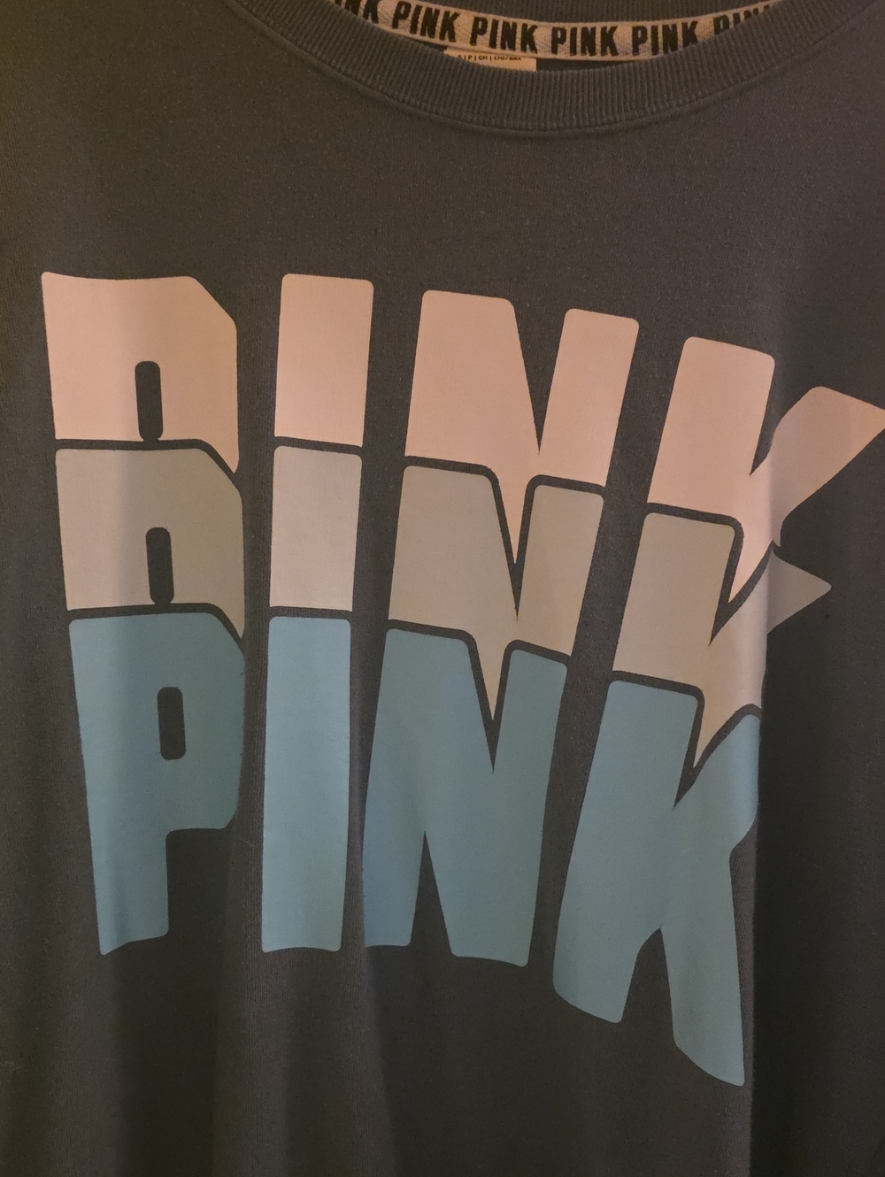 Victoria's Secret PINK Logo Tee in Navy with White Trim